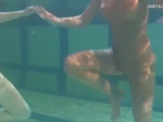 Hot Chicks Irina and Anna Swim Naked in the Pool