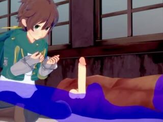 KonoSuba Yaoi - Kazuma blowjob with cum in his mouth - Japanese Asian Manga anime game x rated clip gay