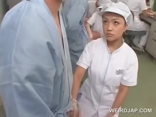 Nasty Asian Nurse Rubbing Her Patients Starved johnson