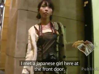 Japanese cutie fucks huge pecker to stranger in Europe