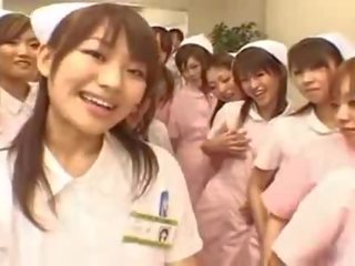 Asian nurses enjoy adult movie on top